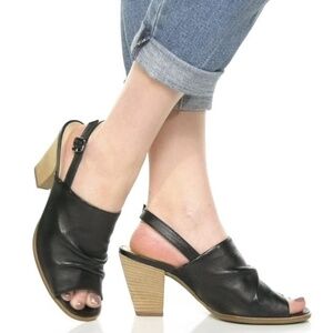 Paul Green Slingback Block Heel Sandal 8 Leather Peep Toe Elegant Chic Black